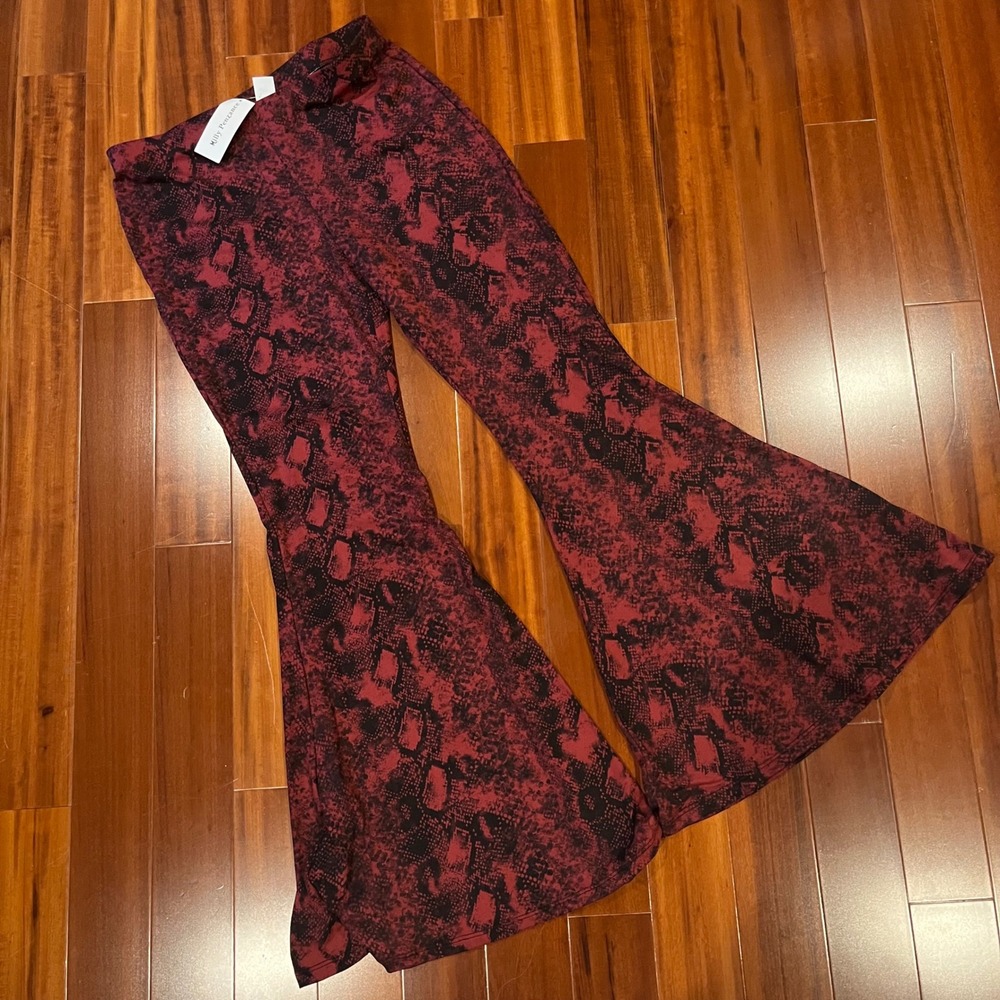 Red Flare Pants Snake Animal Print Milly Penzance Bell Bottoms Legging New Large